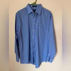 Stafford Regular Fit Cotton Blend Broadcloth Blue Button Down Shirt 16 34-35